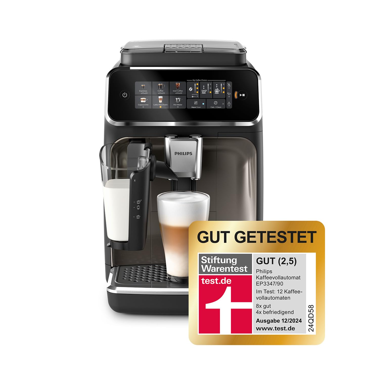 Philips Serie 5500 Kaffeevollautomat – LatteGo Milchsystem, 20 heiße und kalte Kaffeespezialitäten, 40% leiser mit SilentBrew, QuickStart, Schwarz Verchromt (EP5547/90)