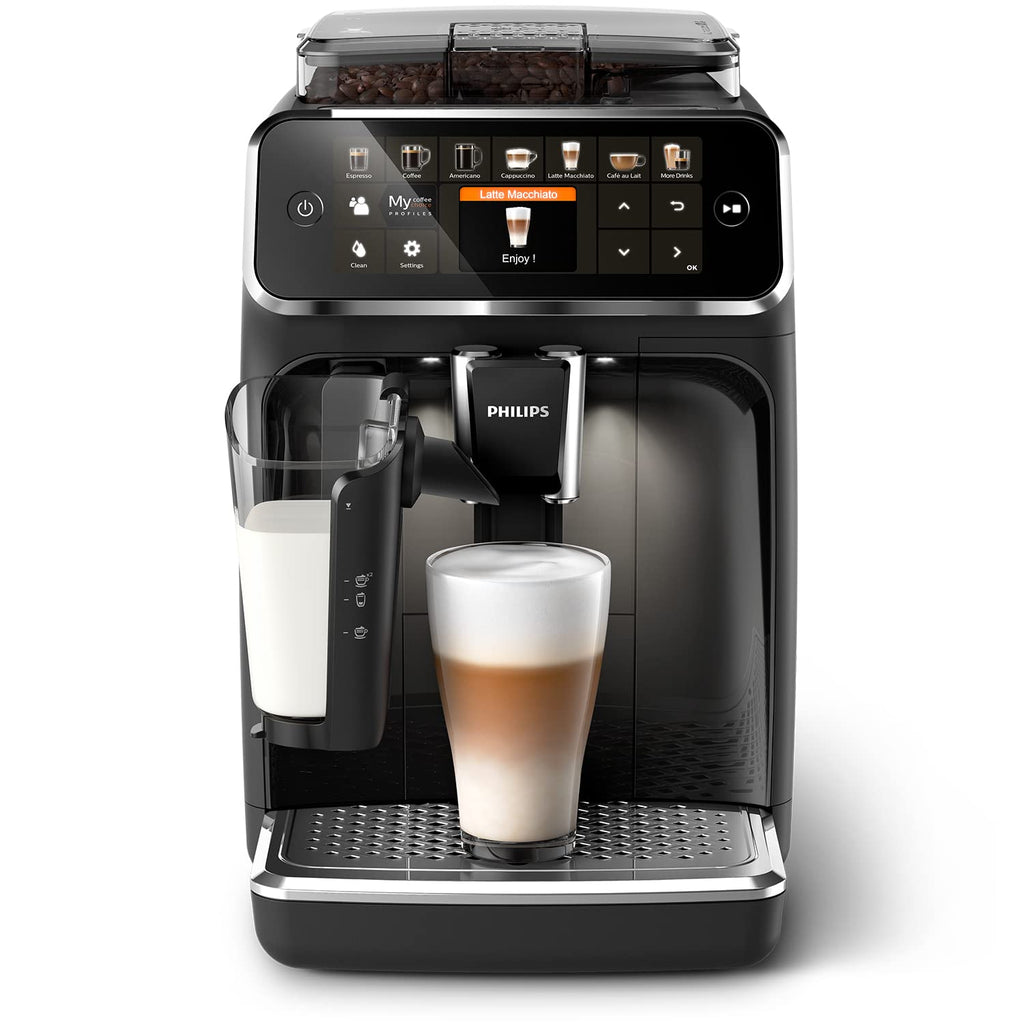 Philips Serie 5500 Kaffeevollautomat – LatteGo Milchsystem, 20 heiße und kalte Kaffeespezialitäten, 40% leiser mit SilentBrew, QuickStart, Schwarz Verchromt (EP5547/90)