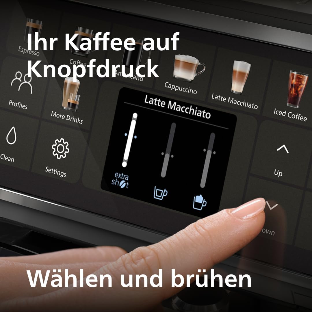 Philips Serie 5500 Kaffeevollautomat – LatteGo Milchsystem, 20 heiße und kalte Kaffeespezialitäten, 40% leiser mit SilentBrew, QuickStart, Schwarz Verchromt (EP5547/90)
