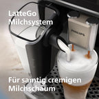 Philips Serie 5500 Kaffeevollautomat – LatteGo Milchsystem, 20 heiße und kalte Kaffeespezialitäten, 40% leiser mit SilentBrew, QuickStart, Schwarz Verchromt (EP5547/90)