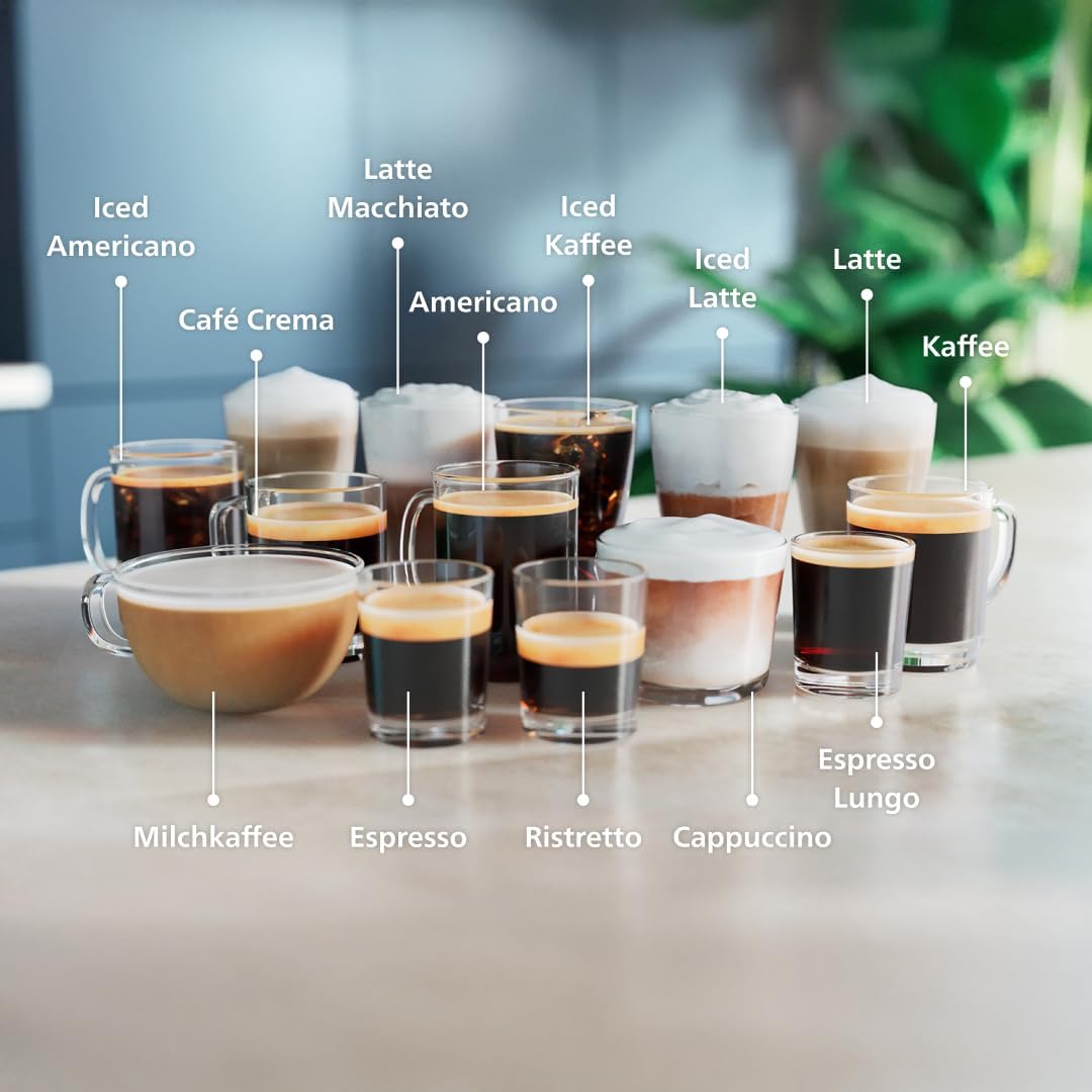 Philips Serie 5500 Kaffeevollautomat – LatteGo Milchsystem, 20 heiße und kalte Kaffeespezialitäten, 40% leiser mit SilentBrew, QuickStart, Schwarz Verchromt (EP5547/90)